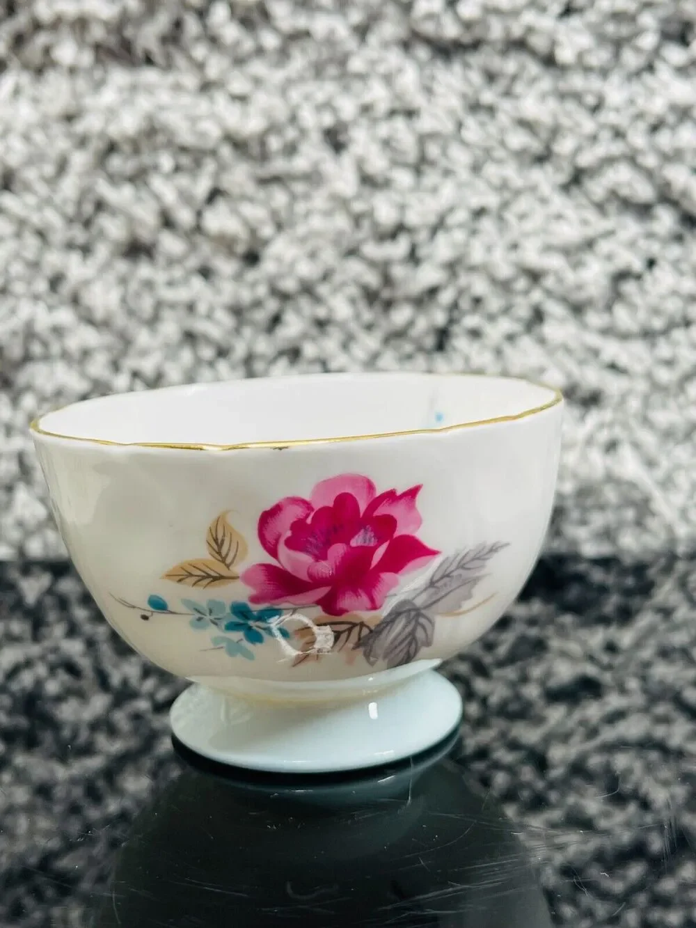 Aynsley England Bone China White Floral Footed Mini Bowl Gold Rim 3